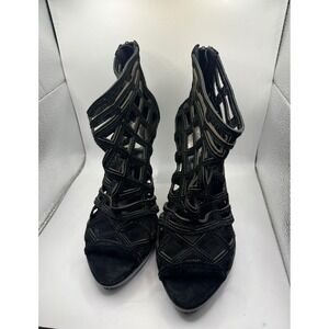 Burberry Black Suede Cage Stiletto Heels‎ Booties Women's Size 40